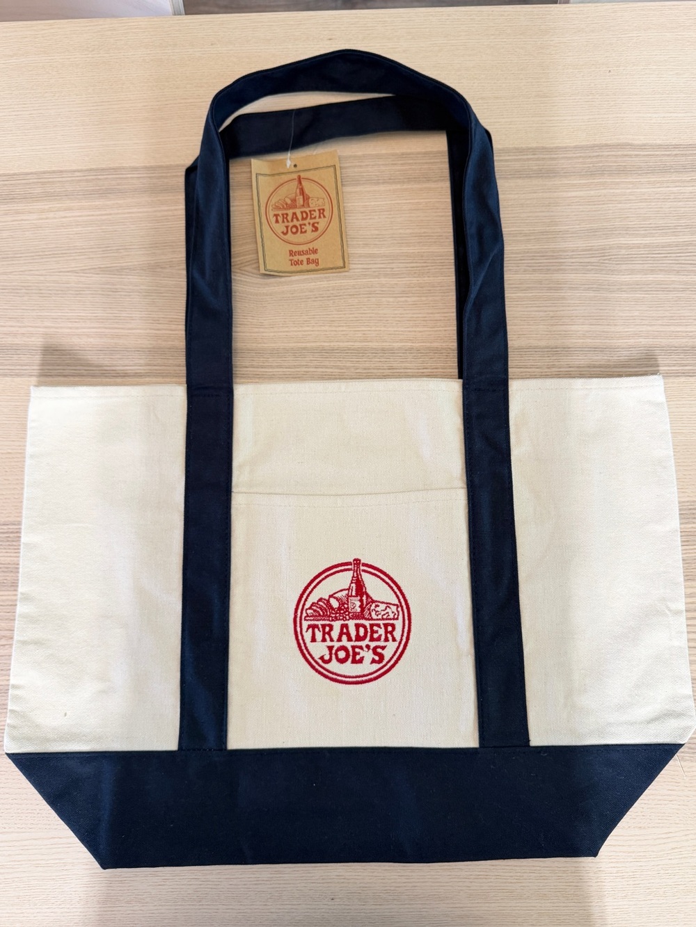 Large Navy Blue Trader Joe's Canvas Tote Bag New with tag